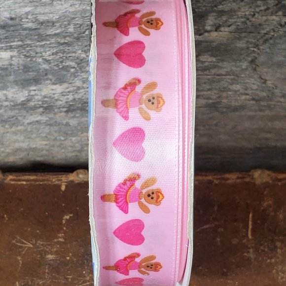 Offray Woven RIbbon - Pink Hearts and Bears in Tutu's.   10 yrds x 7/8 inch - Picture 4 of 4